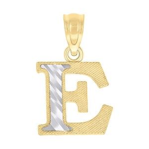 10kt 10k Two-Tone Gold Unisex Diamond-Cut Initial E Charm Pendant